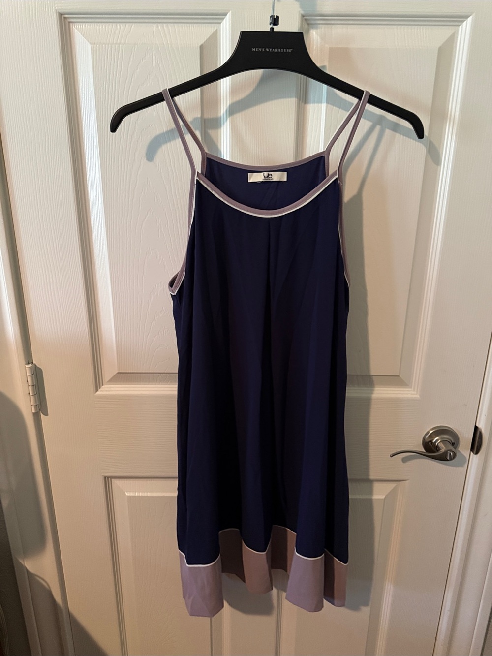 Navy Contrast-Trim Mini Dress with Taupe Accents